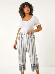 Roman Black Curve Cropped Broderie Trousers - Image 2 of 5