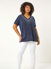 Roman Blue Curve Shimmer Hotfix Knit Top - Image 2 of 5
