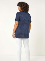 Roman Blue Curve Shimmer Hotfix Knit Top - Image 3 of 5