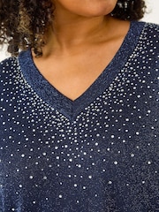 Roman Blue Curve Shimmer Hotfix Knit Top - Image 5 of 5