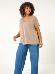 Roman Gold Curve Hotfix V-Neck Knit Top - Image 2 of 5