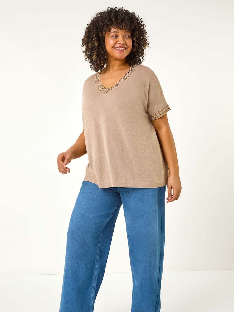 Roman Gold Curve Hotfix V-Neck Knit Top - Image 2 of 5