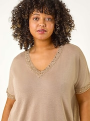 Roman Gold Curve Hotfix V-Neck Knit Top - Image 4 of 5