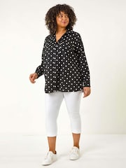Roman Black Curve Spot Print Button Shirt - Image 2 of 5