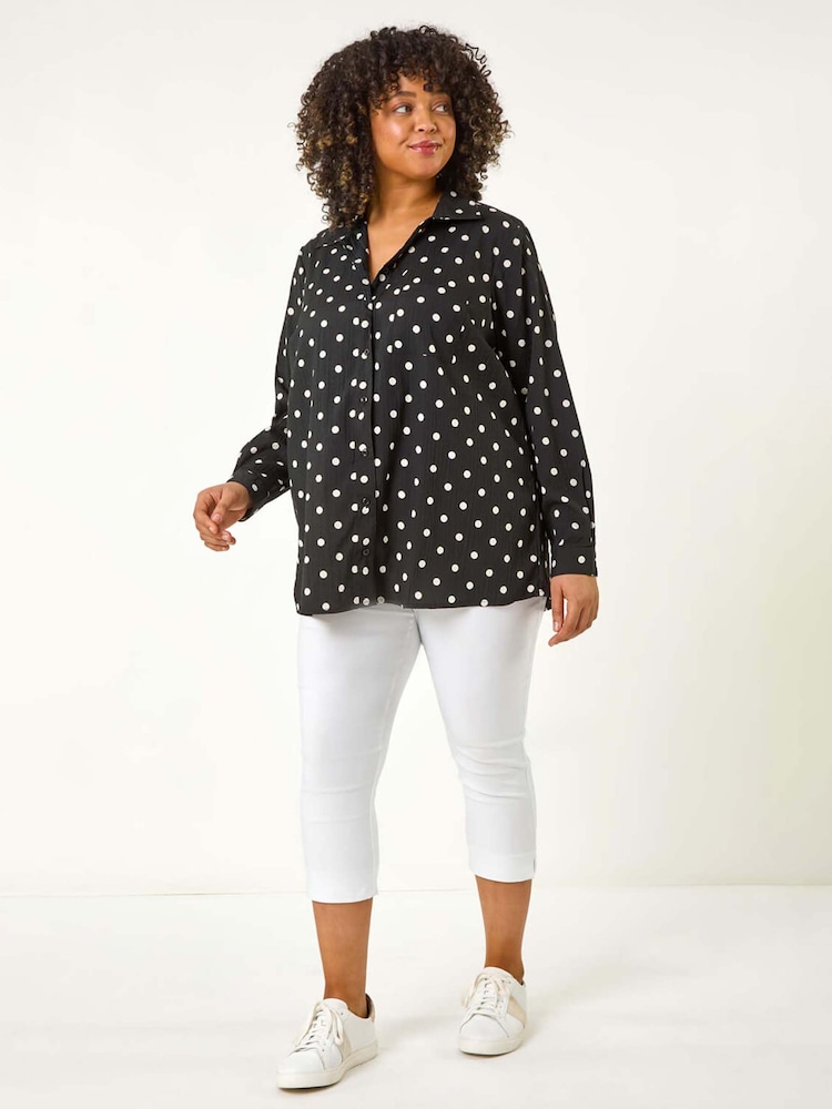 Roman Black Curve Spot Print Button Shirt - Image 2 of 5