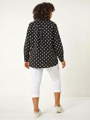 Roman Black Curve Spot Print Button Shirt - Image 3 of 5