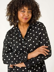Roman Black Curve Spot Print Button Shirt - Image 4 of 5
