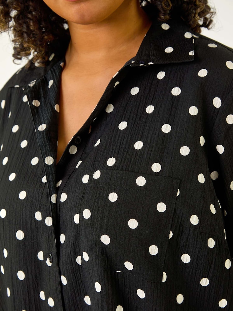 Roman Black Curve Spot Print Button Shirt - Image 5 of 5