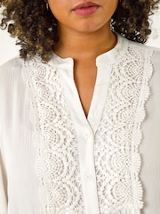 Roman White Curve Lace Trim Pintuck Blouse - Image 5 of 5