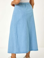 Roman Blue 100% Cotton Curve Button Through Denim Skirt - Image 3 of 5