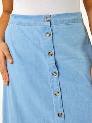 Roman Blue 100% Cotton Curve Button Through Denim Skirt - Image 5 of 5