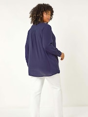 Roman Blue Curve Lace Trim Pintuck Blouse - Image 3 of 5
