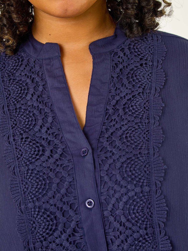 Roman Blue Curve Lace Trim Pintuck Blouse - Image 5 of 5