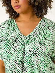 Roman Green Curve Spotted Leaf Print Stretch Top - Image 5 of 5