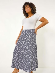 Roman Blue Curve Daisy Print Midi Skirt - Image 1 of 5