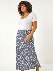 Roman Blue Curve Daisy Print Midi Skirt - Image 2 of 5