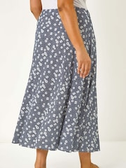 Roman Blue Curve Daisy Print Midi Skirt - Image 3 of 5