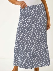 Roman Blue Curve Daisy Print Midi Skirt - Image 4 of 5
