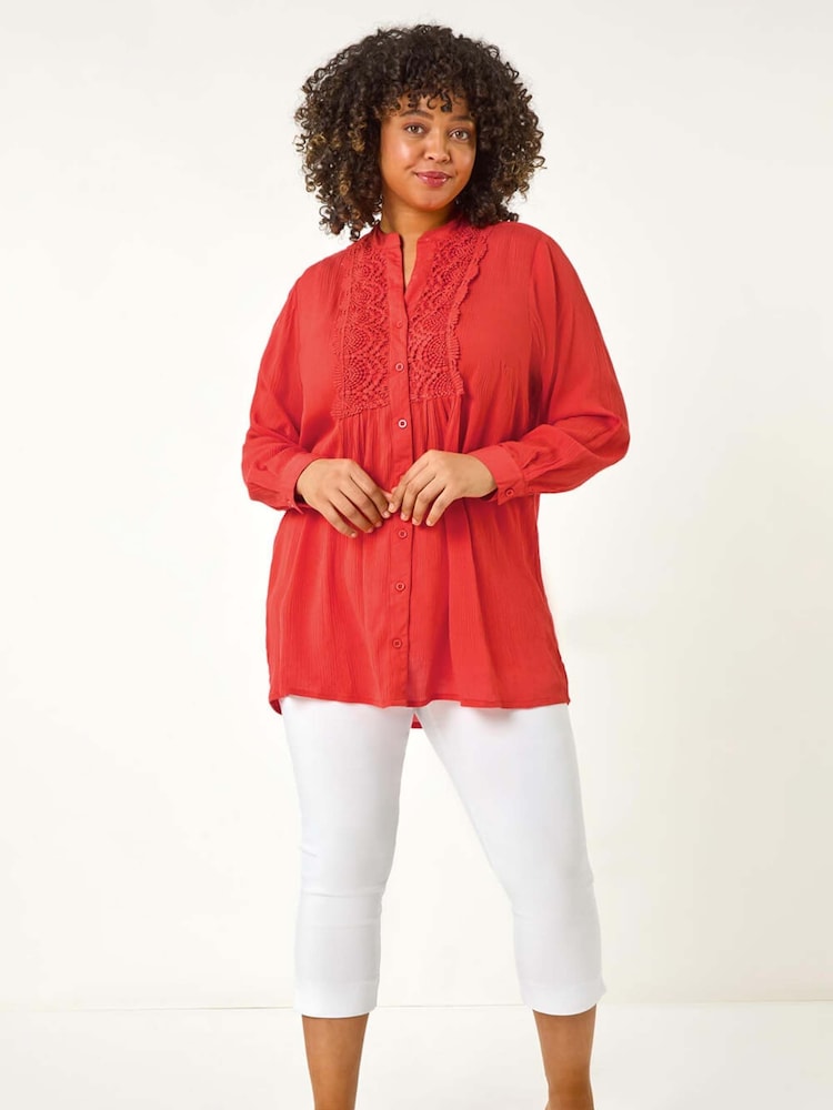 Roman Red Curve Lace Trim Pintuck Blouse - Image 2 of 5