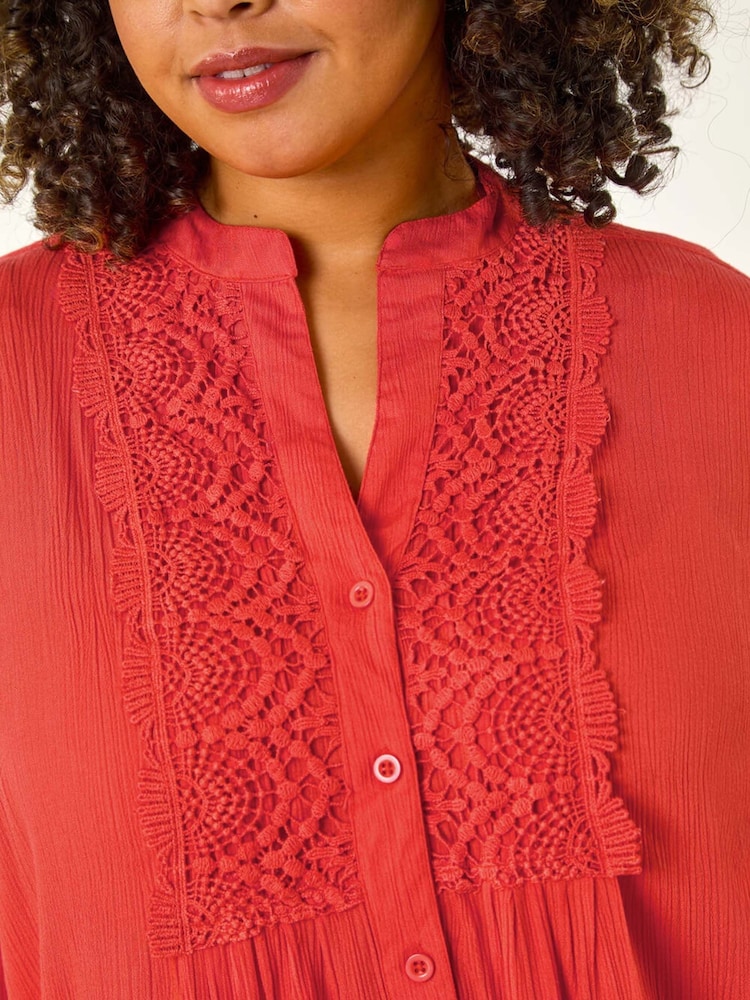 Roman Red Curve Lace Trim Pintuck Blouse - Image 5 of 5