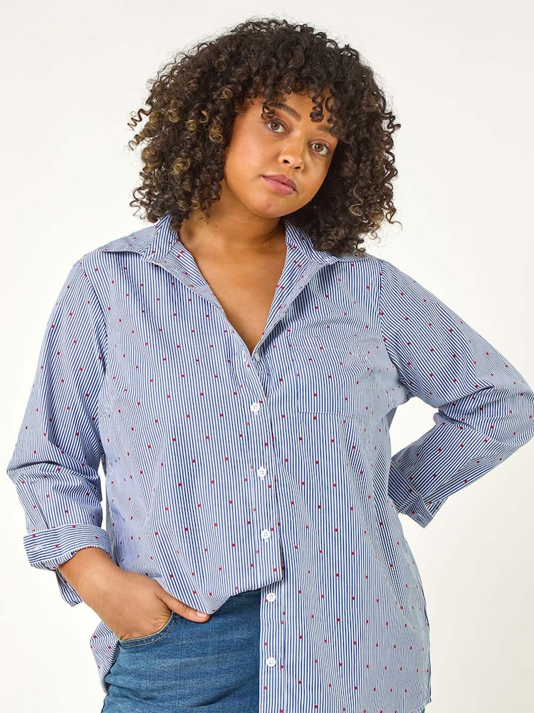 Roman Blue Curve Dobby Spot Stripe Shirt - Image 1 of 5