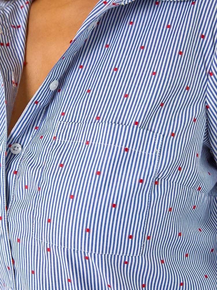 Roman Blue Curve Dobby Spot Stripe Shirt - Image 5 of 5