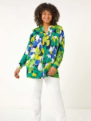 Roman Green Curve Floral Print Pintuck Blouse - Image 2 of 5