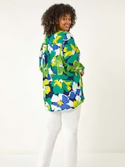 Roman Green Curve Floral Print Pintuck Blouse - Image 3 of 5