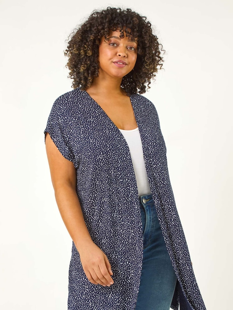 Roman Blue Curve Mono Print Stretch Cardigan - Image 1 of 5 Roman Blue Curve Mono Print Stretch Cardigan - Image 1 of 5