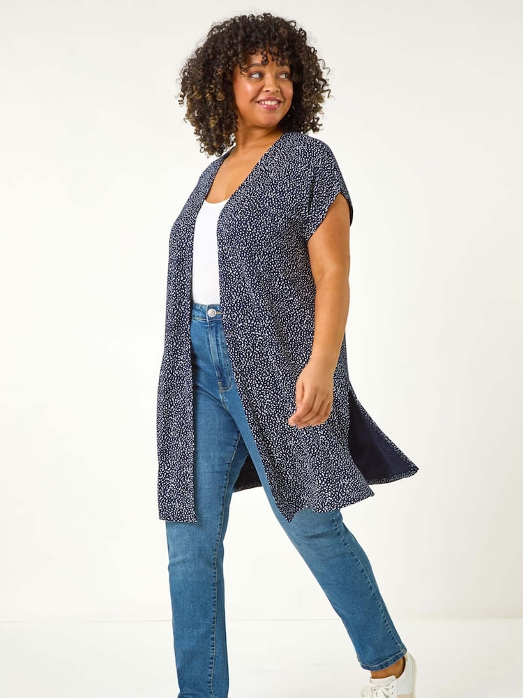 Roman Blue Curve Mono Print Stretch Cardigan - Image 2 of 5 Roman Blue Curve Mono Print Stretch Cardigan - Image 2 of 5