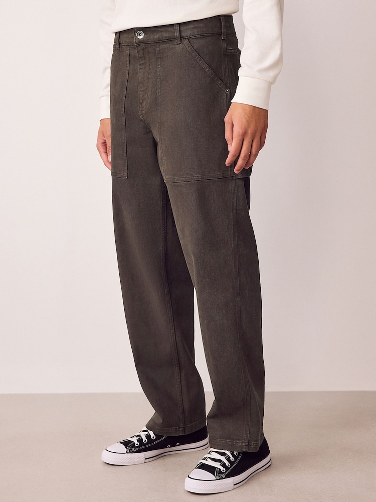 Brown Relaxed Fit Fatigued Denim Trousers - Image 1 of 13