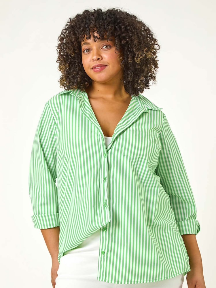 Roman Green Curve Stripe Buttoned Shirt - Image 1 of 5
