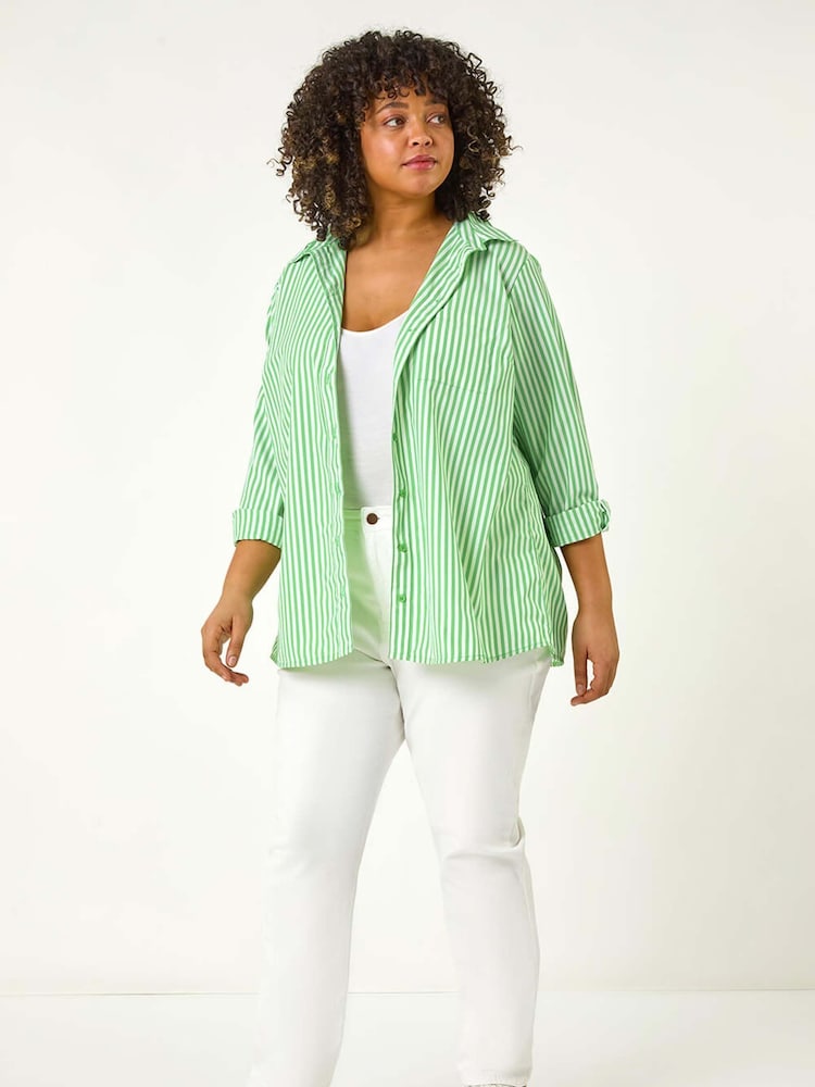 Roman Green Curve Stripe Buttoned Shirt - Image 2 of 5 Roman Green Curve Stripe Buttoned Shirt - Image 2 of 5