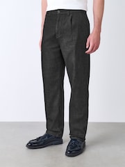 Black Regular Fit Single Pleated Denim Chino Trousers - Image 1 of 11