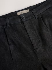 Black Regular Fit Single Pleated Denim Chino Trousers - Image 10 of 11
