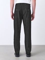 Black Regular Fit Single Pleated Denim Chino Trousers - Image 4 of 11