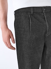 Black Regular Fit Single Pleated Denim Chino Trousers - Image 5 of 11
