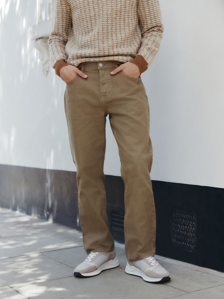 Tan Brown Straight Fit Canvas Denim Jeans - Image 1 of 8 Tan Brown Straight Fit Canvas Denim Jeans - Image 1 of 8