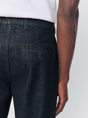 Indigo Blue Regular Fit Single Pleated Denim Chino Trousers - Image 5 of 10
