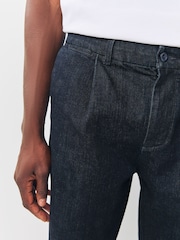 Indigo Blue Regular Fit Single Pleated Denim Chino Trousers - Image 6 of 10