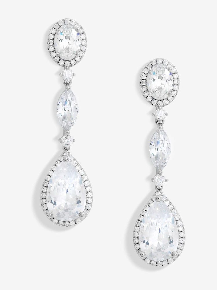 Jon Richard Silver Tone Cubic Zirconia Statement Pear Drop Earrings - Image 1 of 3
