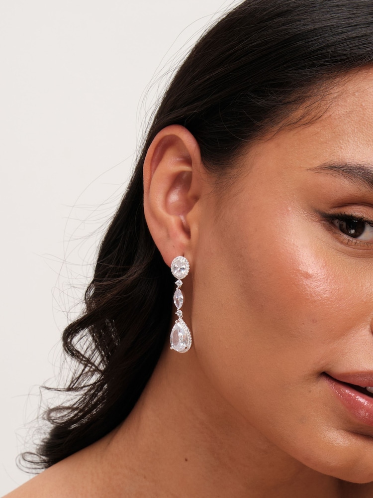 Jon Richard Silver Tone Cubic Zirconia Statement Pear Drop Earrings - Image 2 of 3
