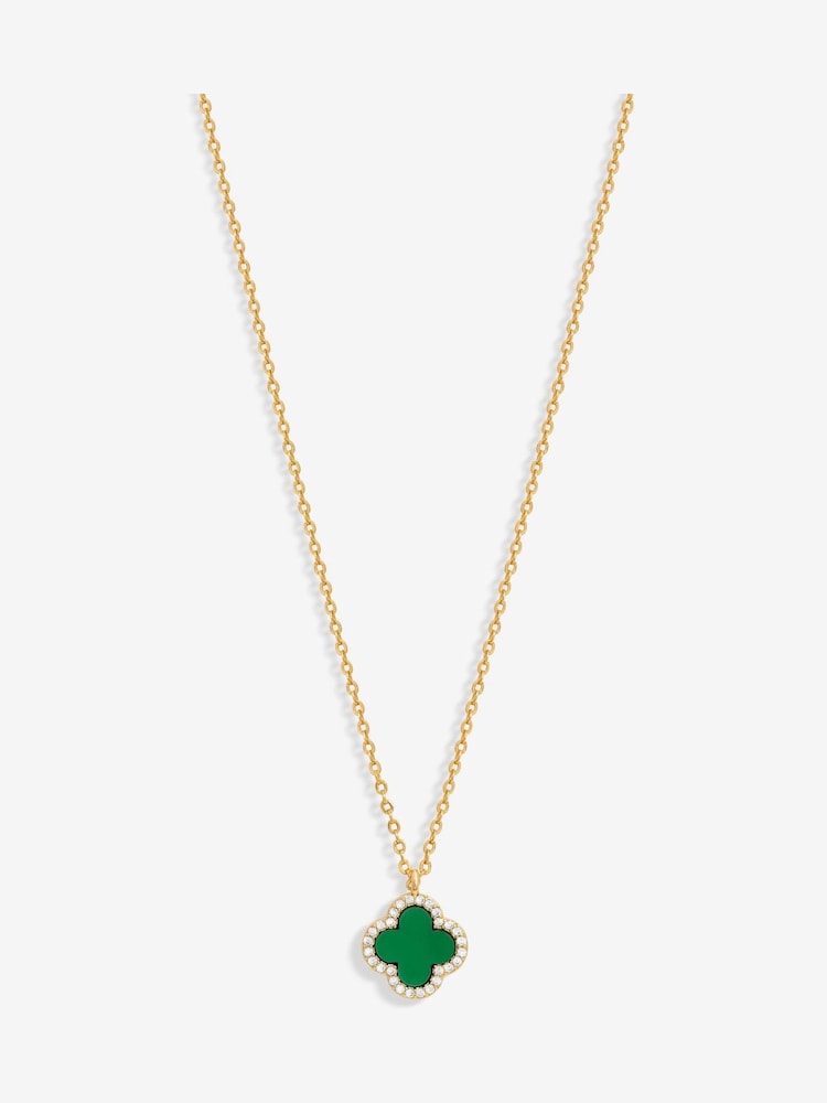 Jon Richard Gold Tone And Malachite Clover Pendant Necklace - Image 1 of 4
