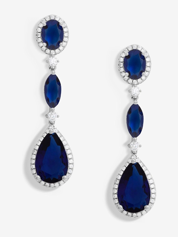 Jon Richard Silver Tone Cubic Zirconia Sapphire Statement Pear Drop Earrings - Image 1 of 3