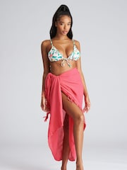 South Beach Red Crinkle Viscose Fringed Sarong Cover-Up - Image 1 of 4