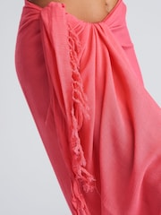 South Beach Red Crinkle Viscose Fringed Sarong Cover-Up - Image 2 of 4