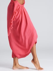 South Beach Red Crinkle Viscose Fringed Sarong Cover-Up - Image 3 of 4