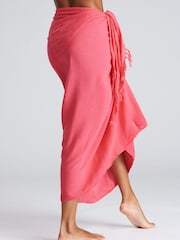 South Beach Red Crinkle Viscose Fringed Sarong Cover-Up - Image 4 of 4