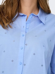 ONLY Curve Blue Embroidered 100% Cotton Long Sleeve Loose Shirt - Image 3 of 6