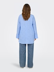 ONLY Curve Blue Embroidered 100% Cotton Long Sleeve Loose Shirt - Image 4 of 6